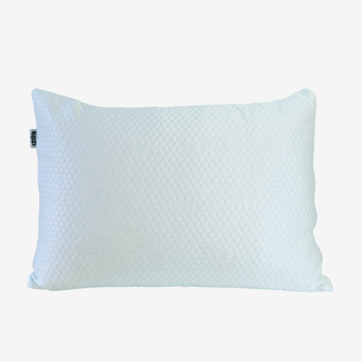kozi pillow with a subtle pattern on a light gray background